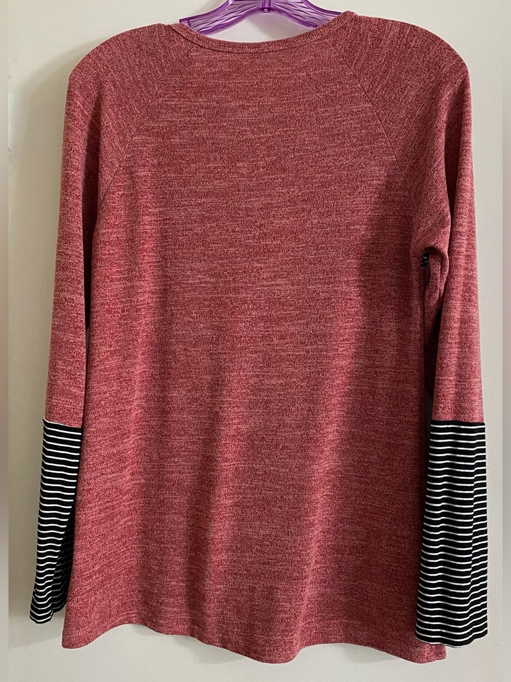 Striped Sleeve Henley Pullover - Dusty Rose & Black - Picture 3 of 9
